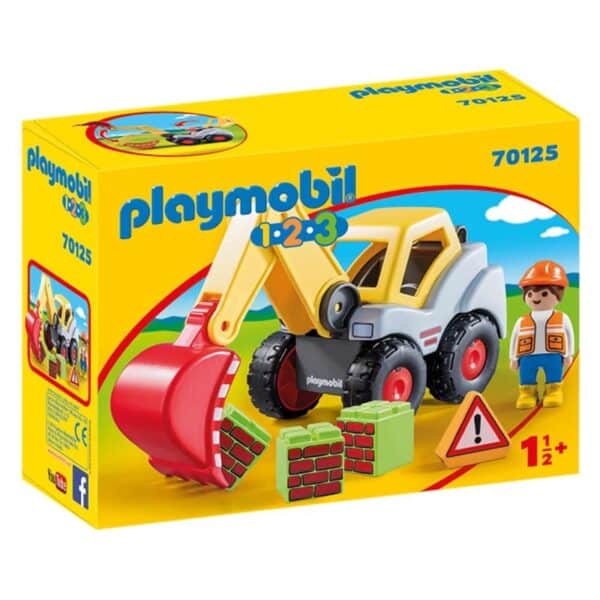 PLAYMOBIL Junior Excavadora Con Pala – 5 Piezas, Techo Plegable Y Piedras Apilables, A Partir De 1 Año