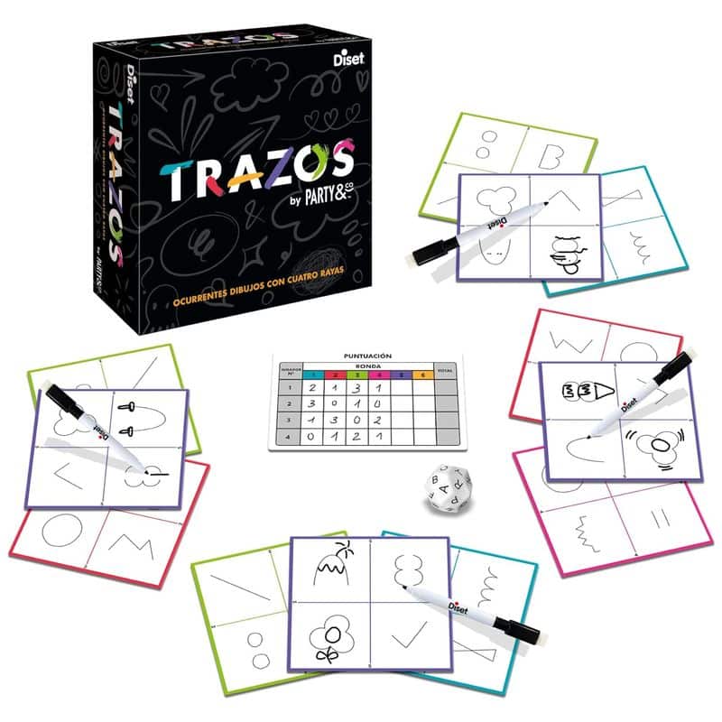 Party & Co Trazos 10203 Diset juego con 12 tableros reversibles garabatos - Imagen 2
