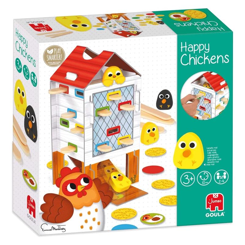 Happy Chickens Goula 53170 Diset juego mesa preescolar con pollitos madera
