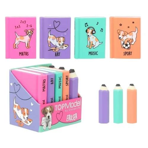 Set de gomas con forma de mini lubros y lápices Top Model Depesche 12443