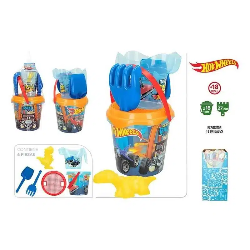 Set Cubo de Playa Hot Wheels con Accesorios Color Baby 77394
