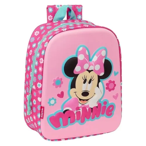 Mochila Minnie Mouse 3D infantil rosa flores Disney 27 622451011 SAFTA