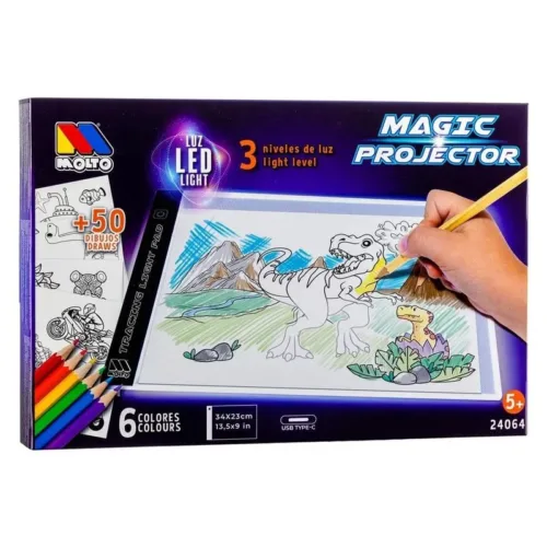 Proyector Mágico con 3 Luces Led y 6 Lápices Multicolor Molto 24064