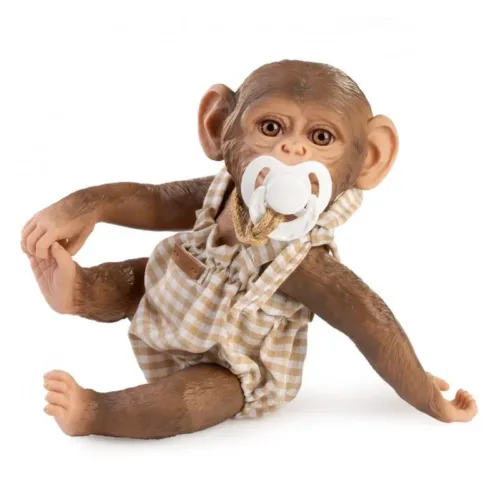 Mono reborn Zoo de Guca con pelele de cuadros beige y chupete 32 cm 991