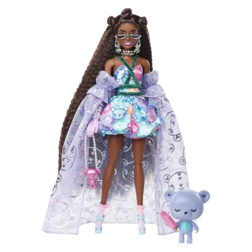 Muñeca Barbie Extra morena vestido de gala Ursinhos y mascota HHN13 MATTEL