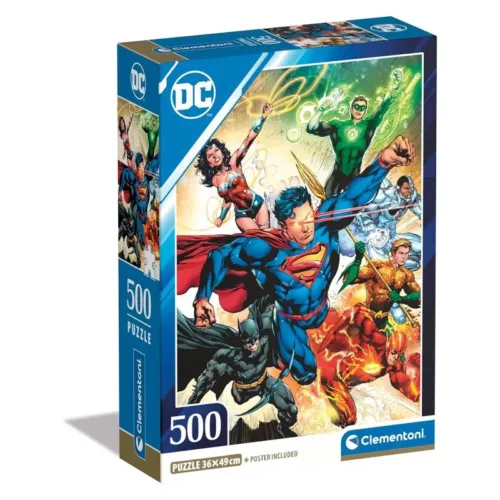 Puzzle DC Comics 500 piezas Liga de la Justicia con poster 35531 CLEMENTONI