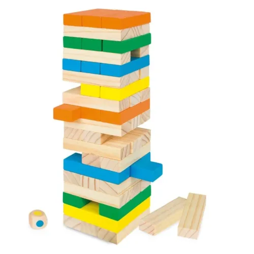Juego torre de madera bloques 58 piezas con dado 43620 WOOMAX