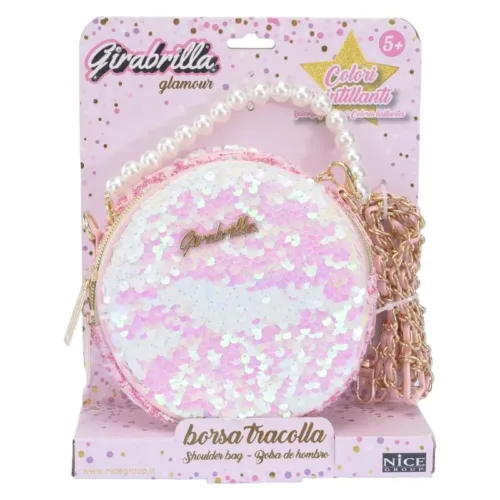 Girabrilla bolso de lentejuelas redondo rosa con asa de perlas 19137s19131 NICE