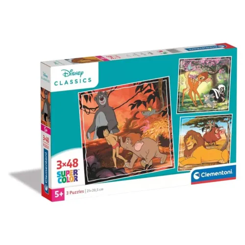 Puzzle 3×48 Disney Classics Libro de la selva, Bambi y Rey León 25299 CLEMENTONI