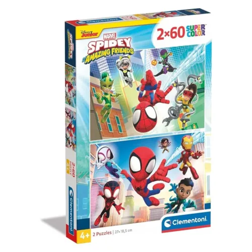 Spidey set 2 puzzles de 60 piezas Super Color 27×18.5 cm 21625 CLEMENTONI