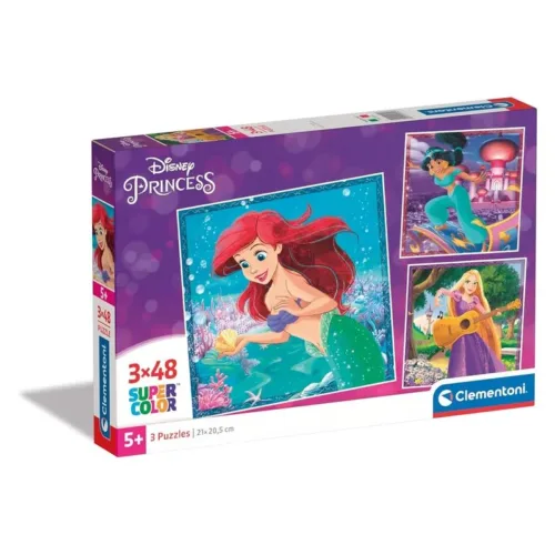 Puzzle Disney Princess Ariel, Jasmín y Rapunzel 3×48 piezas 25304 CLEMENTONI