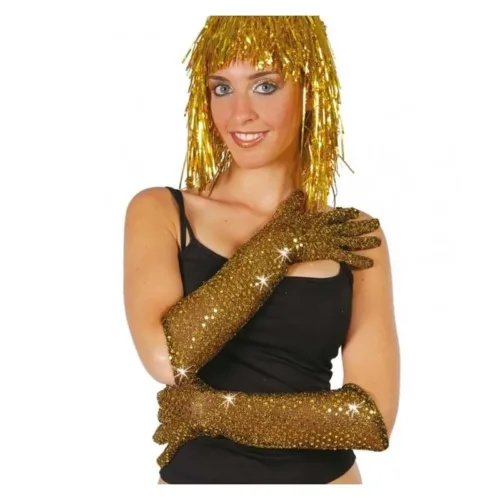 Guantes lentejuelas color oro complemento para carnaval 16751 GUIRCA