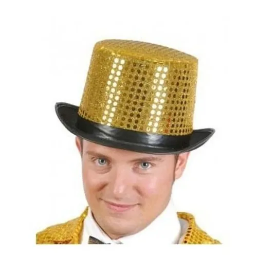 Chistera brillante dorada con lentejuelas para carnavales 13308 GUIRCA