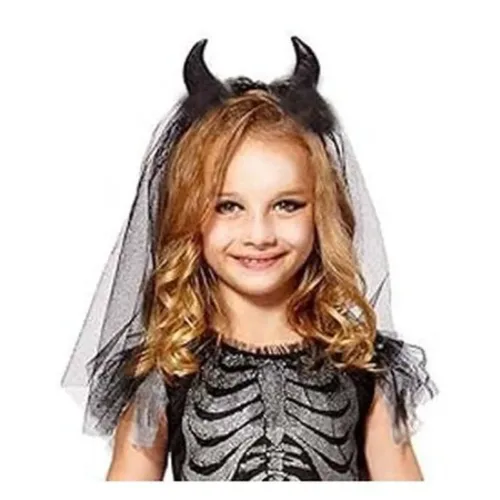 Diadema con cuernos y velo negro infantil 2320 GUIRCA