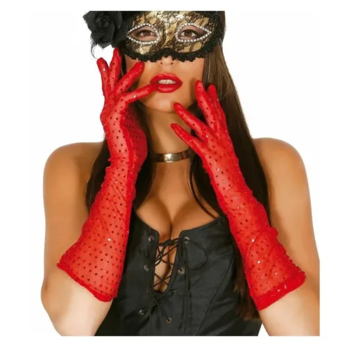 Guantes rojos lentejuelas de 42 cm para disfraz de carnaval o fiestas 16752 GUIRCA