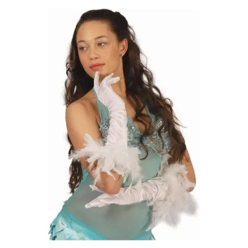 Guantes largos blancos con plumas complemento disfraz 16069 GUIRCA