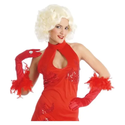 Guantes largos rojos con plumas 40cm 16071 GUIRCA