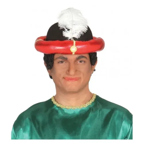 Sombrero árabe Paje Maraja rojo con pluma blanca 13140 GUIRCA