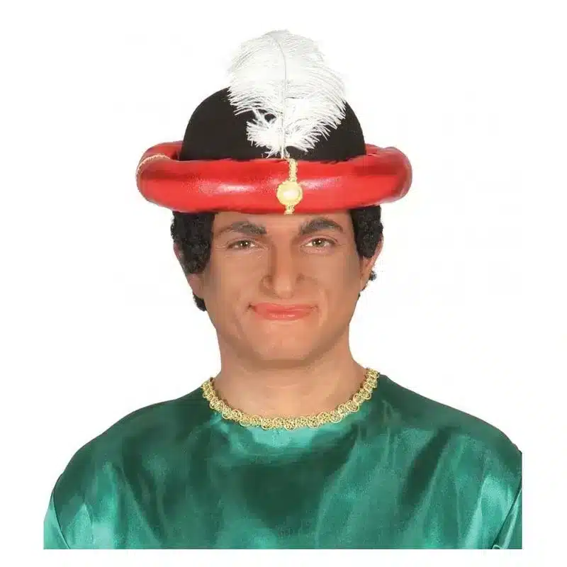 Sombrero árabe Paje Maraja rojo con pluma blanca 13140 GUIRCA