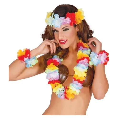 Set de collares hawaianos multicolor flores tres piezas 18507 GUIRCA