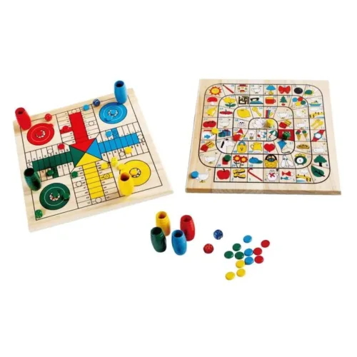 Juego de mesa doble parchís y oca de madera 23-896 JUGUETOON