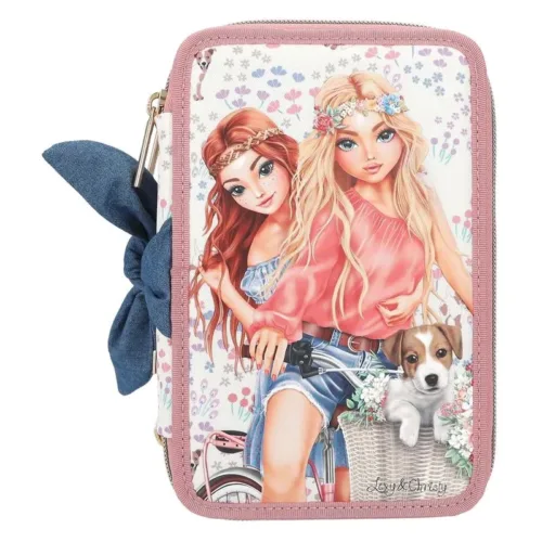 Estuche triple TOPModel Velo Fleur color crema con lazo azul 12921 DEPESCHE