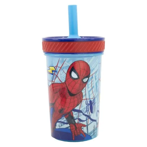 Vaso de plástico antivuelco Spiderman con pajita silicona 74787 STOR