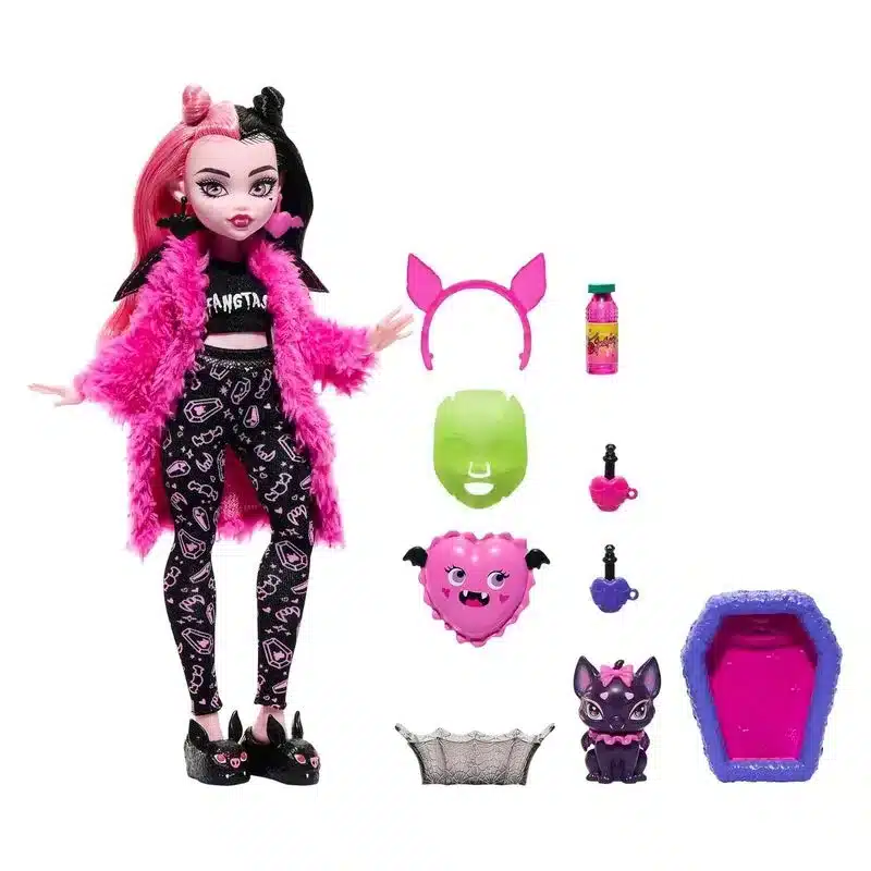 Muñeca Monster High Draculaura con pijama y mascotas HKY66 MATTEL - Imagen 2