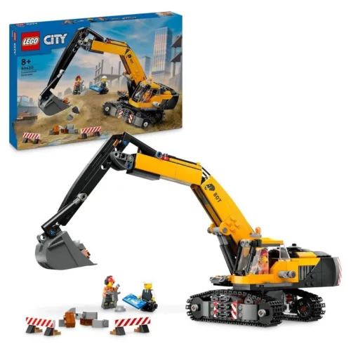 LEGO 60420 City excavadora de obra amarilla y perforadora con figuras