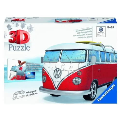 Puzzle 3D Furgoneta Volkswagen clásica roja y blanca 162 piezas 12516 RAVENS
