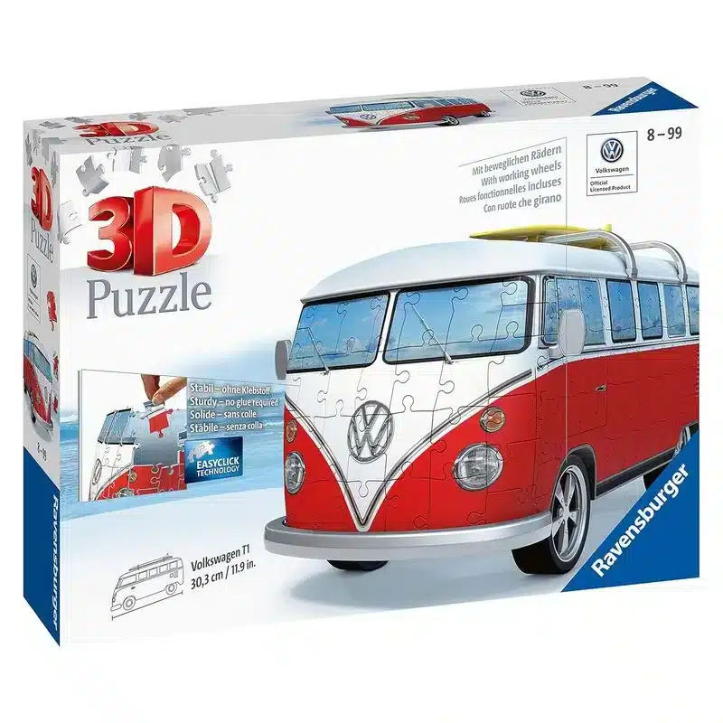 Puzzle 3D Furgoneta Volkswagen clásica roja y blanca 162 piezas 12516 RAVENS - Imagen 3