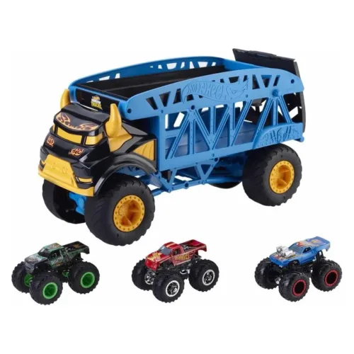 Camión transporte Hot Wheels Monster Trucks con tres coches GGB64 MATTEL
