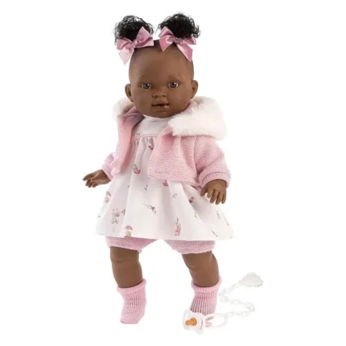 Muñeca Llorens Llorona 38cm Diara con chaleco rosa de lana 38618 LLORENS
