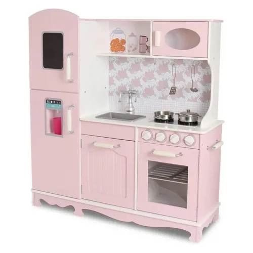 Cocinita de madera con tres módulos vintage rosa 913D00014 DEQUBE