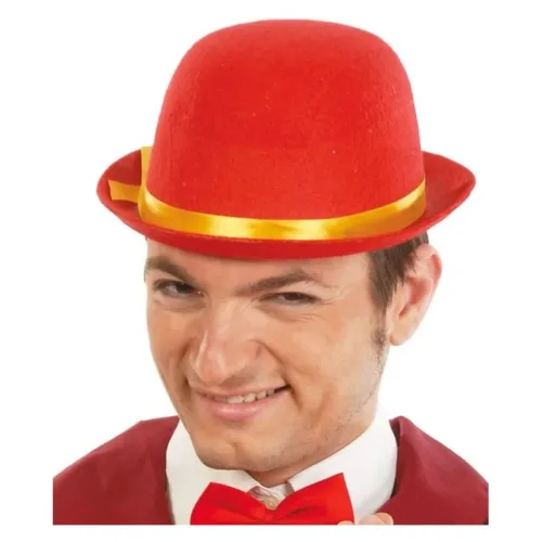 Sombrero bombin fieltro rojo con lazo amarillo 25279 GUIRCA