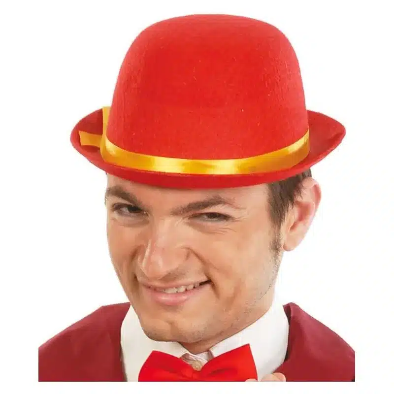 Sombrero bombin fieltro rojo con lazo amarillo 25279 GUIRCA