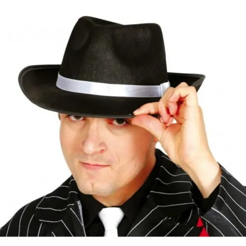 Sombrero ganster negro con cinta blanca 13506 GUIRCA