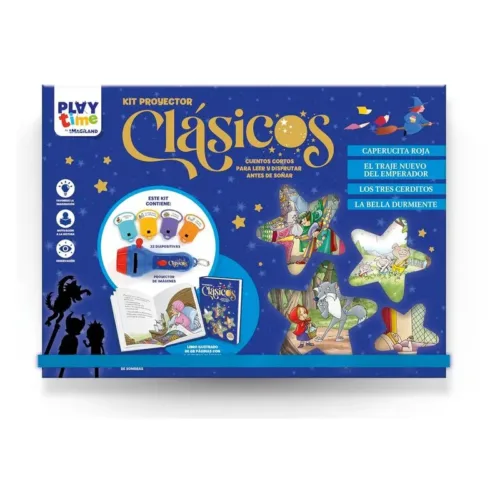 Kit proyector Clásicos Caperucita, Traje Emperador, 3 Cerditos y Bella Durmiente