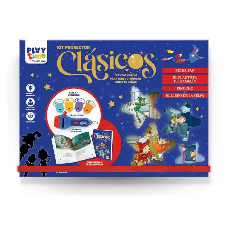 Kit proyector Clásicos Peter Pan, Flautista Hamelin, Pinocho y Libro Selva BOPR02