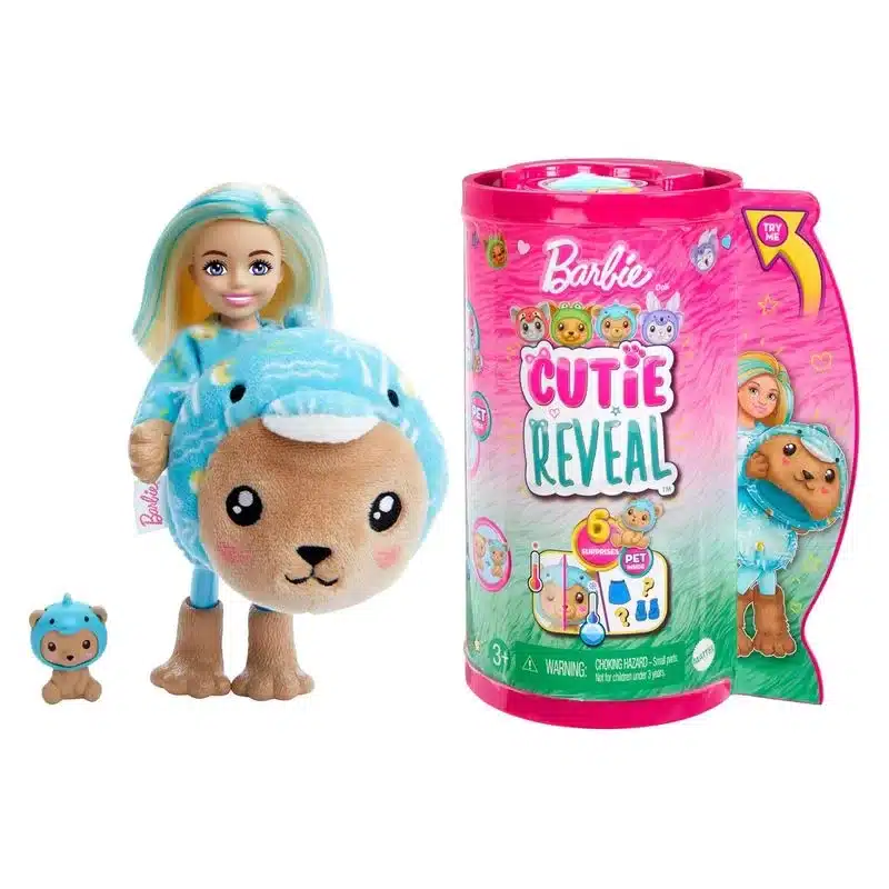 Barbie Chelsea Cutie Reveal disfraz osito delfín con mascota HRK30 MATTEL