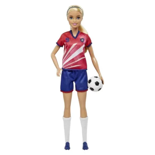 Muñeca Barbie puedes ser futbolista camiseta roja y balón HCN17 MATTEL