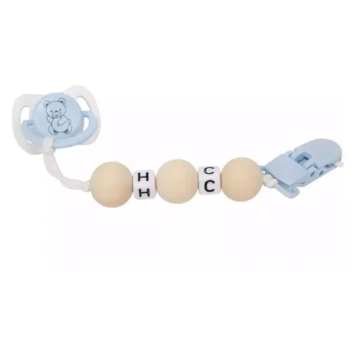 Chupete azul y blanco con cadenas bolas de madera 6365 ARIAS