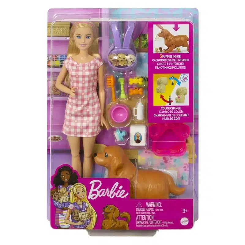 Barbie perritos recién nacidos con mamá perrito y accesorios HCK75 MATTEL - Imagen 3