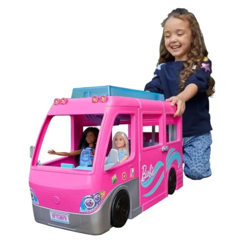 Coche muñecas Barbie Supercaravana con tobogán y accesorios HCD46 MATTEL