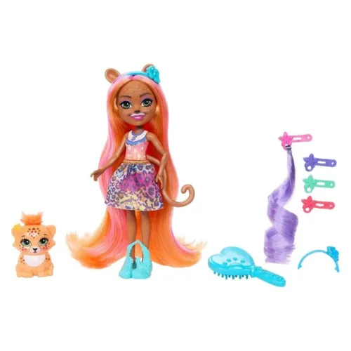 Muñeca Enchantimals Glam party Guepardo pelo largo y mascota HNV30 Mattel