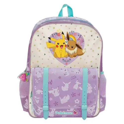 Mochila adaptable a carro Pokémon corazón Pikachu y Eevee morada MC20-02PK CYP