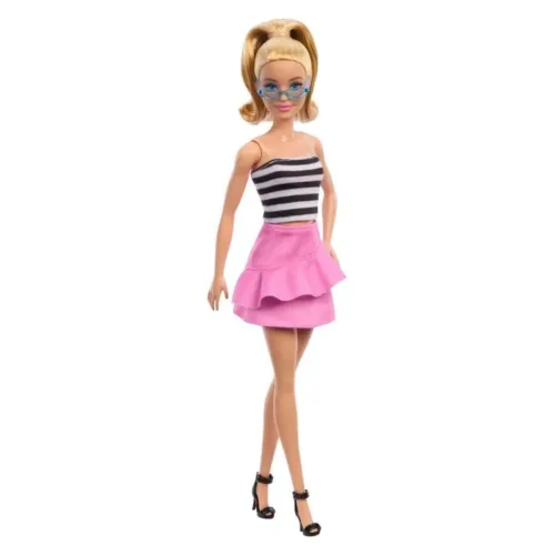 Barbie muñeca rubia fashionista top rayas y falda rosa HRH11 MATTEL