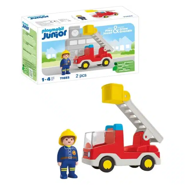 Set Playmobil Junior 71683 Camiñon de bombero con escalera extensible
