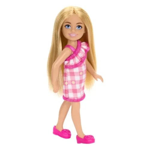 Barbie Chelsea mini muñeca rubia con vestido de cuadros HXM95 MATTEL