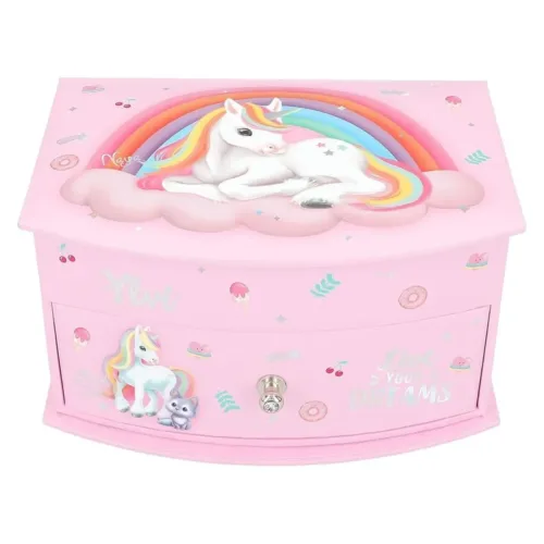 Joyero pequeño Ylvi rosa unicornio tapa abatible y espejo 13203 DEPESCHE